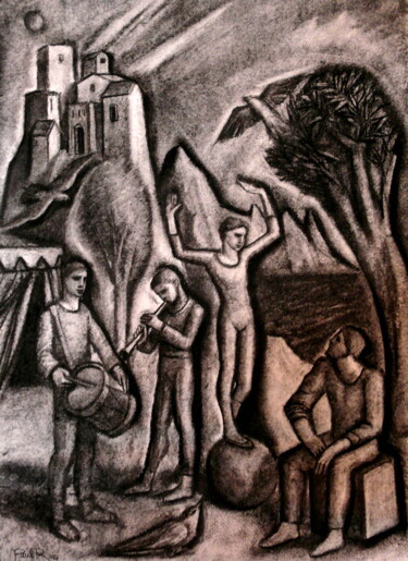 "Musiciens et acroba…" başlıklı Resim Paul Rossi tarafından, Orijinal sanat, Karakalem