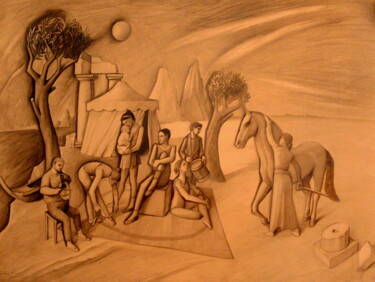 "Musiciens et acroba…" başlıklı Resim Paul Rossi tarafından, Orijinal sanat, Kalem