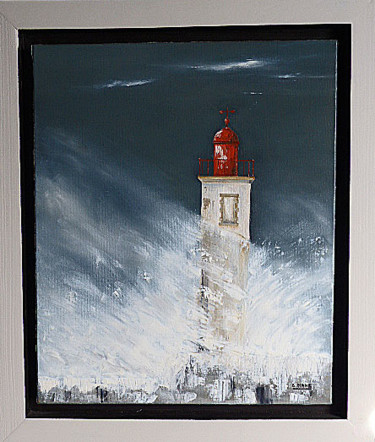 Peinture intitulée "Phare dans la tempê…" par Bernard Mahe, Œuvre d'art originale, Huile