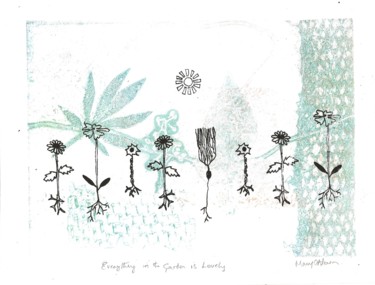 Everything in the garden is lovely 2 Printmaking titled "Everything in the g…" by Mary Adam, Original Artwork, Monotype Mounted on Wood Panel
