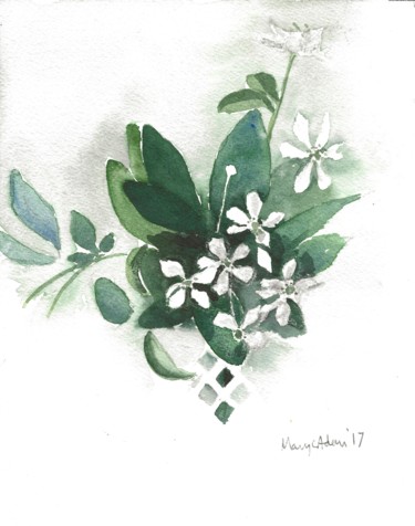 Peinture intitulée "White flowers" par Mary Adam, Œuvre d'art originale, Aquarelle