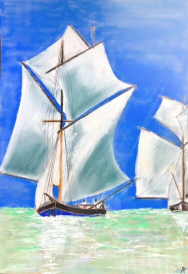 Dessin intitulée "Bâteaux de pêche." par Philippe Allier, Œuvre d'art originale, Pastel