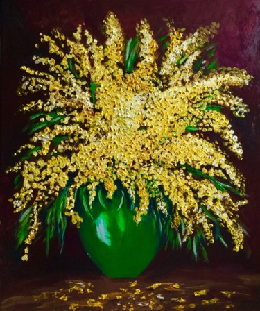 Painting titled "Mimosas in a green…" by Olga Koval, Original Artwork, Oil