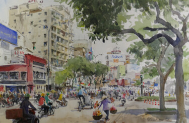 Rue de Saigon - 02 Painting titled "Rue de Saigon - 02" by Vincent Monluc, Original Artwork, Watercolor