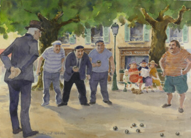 Peinture intitulée "Pétanque 01." par Vincent Monluc, Œuvre d'art originale, Aquarelle
