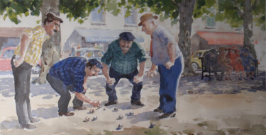 Peinture intitulée "Pétanque 03." par Vincent Monluc, Œuvre d'art originale, Aquarelle