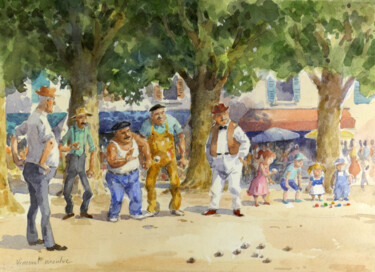 Peinture intitulée "Pétanque 05." par Vincent Monluc, Œuvre d'art originale, Aquarelle