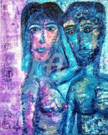 Le couple bleu 绘画 标题为“Le couple bleu” 由Pinkivioletblue, 原创艺术品, 油 安装在木质担架架上