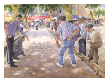 Peinture intitulée "Pétanque 11." par Vincent Monluc, Œuvre d'art originale, Aquarelle