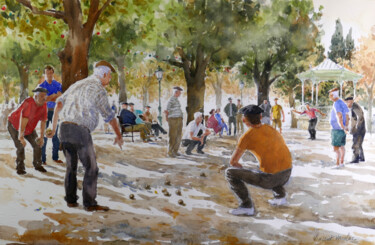 Peinture intitulée "Pétanque 12" par Vincent Monluc, Œuvre d'art originale, Aquarelle