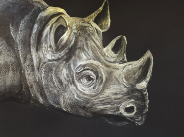 "Rhinoceros" Σχέδιο με τίτλο ""Rhinoceros"" από Christina Kristovsky, Αυθεντικά έργα τέχνης, Ακρυλικό Τοποθετήθηκε στο Ξύλινο πάνελ