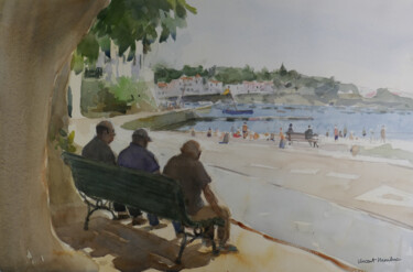 Peinture intitulée "Cadaques - 3 hommes…" par Vincent Monluc, Œuvre d'art originale, Aquarelle