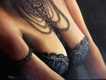 Peinture intitulée "nu aux colliers noi…" par Matray Marie-Christine, Œuvre d'art originale, Huile