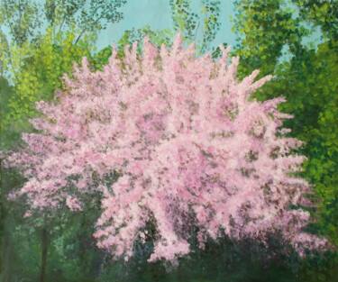 Painting titled "Fireworks in an Apr…" by Livia Doina Stanciu, Original Artwork, Oil Mounted on Wood Stretcher frame