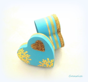 boite-cœur-turquoise-or Design intitulée "boite-cœur-turquois…" par Creasoize, Œuvre d'art originale, Accessoires