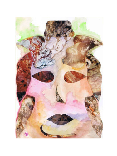 Collages titled "Visage-paysage" by Cathart, Original Artwork, Paper
