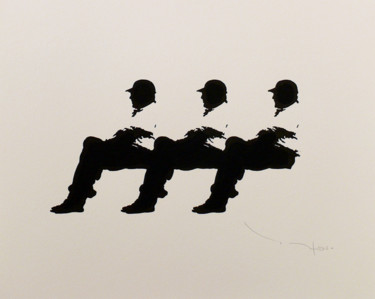 Drawing titled "Three men on a benc…" by Tehos, Original Artwork