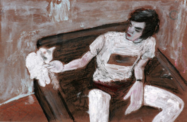Schilderij getiteld "boy-cat" door Hígor Mejïa, Origineel Kunstwerk, Acryl