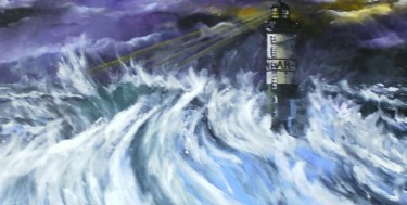 Peinture intitulée "Phare Ar men" par Claudine Viégas, Œuvre d'art originale