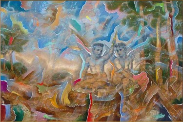 Painting titled "Pastorale:Eros y An…" by Manolo Yanes, Original Artwork