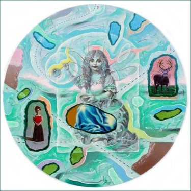 Painting titled "Tondo del hada niña" by Manolo Yanes, Original Artwork