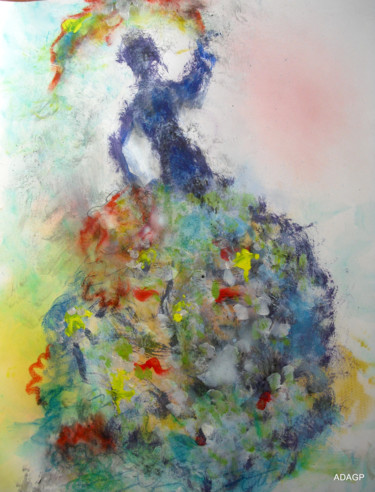 Danseuse espagnole au châle quittant la scène Peinture intitulée "Danseuse espagnole…" par Dominique Bertrand, Œuvre d'art originale, Acrylique