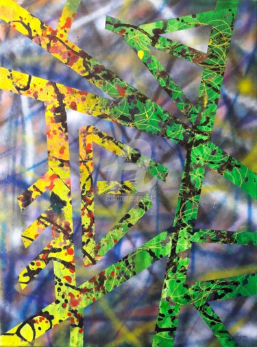 Sur des rythmes antillais Peinture intitulée "Sur des rythmes ant…" par Pinkivioletblue, Œuvre d'art originale, Acrylique Monté sur Châssis en bois