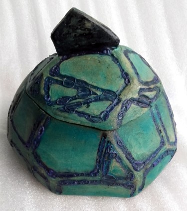 Artisanat intitulée "Boîte bleue à écail…" par Marian Cobos, Œuvre d'art originale, Boites à bijoux