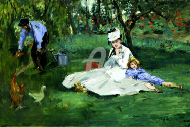 The Monet Family in Their Garden at Argenteuil. Digitale Kunst mit dem Titel "The Monet Family in…" von Tito Villa, Original-Kunstwerk, Digitale Malerei