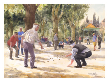 Peinture intitulée "Pétanque - 17" par Vincent Monluc, Œuvre d'art originale, Aquarelle