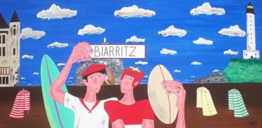 绘画 标题为“Tableau naif Biarri…” 由Didier Dordeins, 原创艺术品, 丙烯