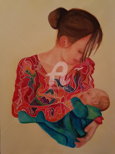 la-mere-et-l-enfant.jpg Peinture intitulée "la-mere-et-l-enfant…" par Tykamao, Œuvre d'art originale, Acrylique