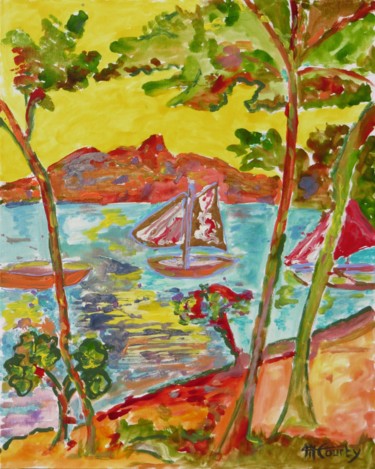 Peinture intitulée "Calanque dans l'Est…" par Myriam Courty, Œuvre d'art originale, Acrylique Monté sur Châssis en bois