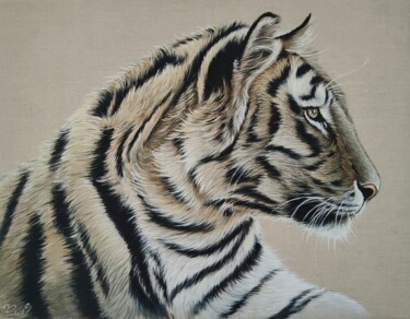 Le tigre face au vent 绘画 标题为“Le tigre face au ve…” 由Yoan Rimbault, 原创艺术品, 丙烯 安装在木质担架架上