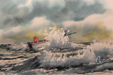 PASSAGE DE LA VAGUE Peinture intitulée "PASSAGE DE LA VAGUE" par Alain Devienne, Œuvre d'art originale, Aquarelle