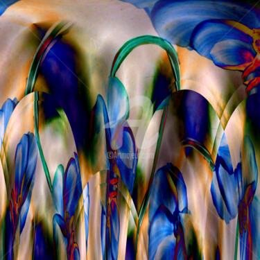 Blaue Blütenblätter im Quadrat - Digital-ART Digital Arts titled "Blaue Blütenblätter…" by Ulrike Kröll, Original Artwork, Digital Painting