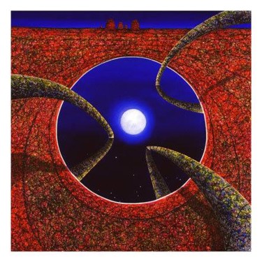 Painting titled "The Lake & Full Moon" by Andre Van Der Kerkhoff, Original Artwork, Acrylic