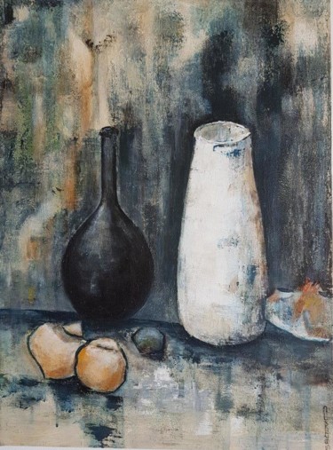 Schilderij getiteld "" LE POT BLANC "" door Catjac, Origineel Kunstwerk, Acryl