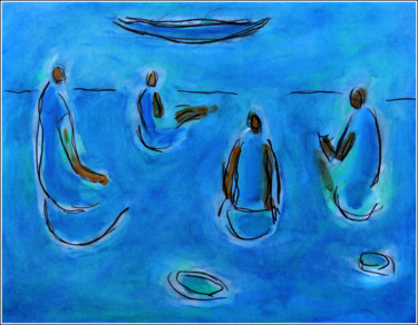 PIQUE-NIQUE BLEU Peinture intitulée "PIQUE-NIQUE BLEU" par Jean Mirre, Œuvre d'art originale, Huile