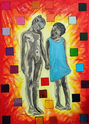 绘画 标题为“Triptyque "Soeurs"…” 由Patricia M. Le Démon Du Crayon, 原创艺术品, 丙烯 安装在木质担架架上