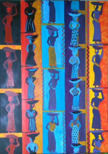 Les porteuses Peinture intitulée "Les porteuses" par Brigitte Mathé (MBL), Œuvre d'art originale, Acrylique Monté sur Châssis en bois