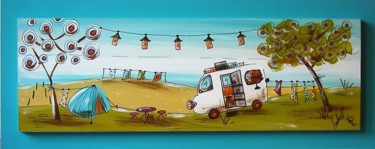 Peinture intitulée "le camping-car bleu…" par Isabelle Weber, Œuvre d'art originale, Acrylique