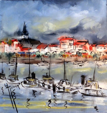 Peinture intitulée "orage sur st-gilles…" par Yveline Javer, Œuvre d'art originale, Huile