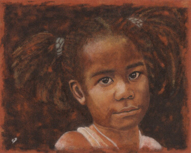 Portrait jeune fille - Tableau de sable - 40x50cm 绘画 标题为“Portrait jeune fill…” 由David Cadran, 原创艺术品, 其他