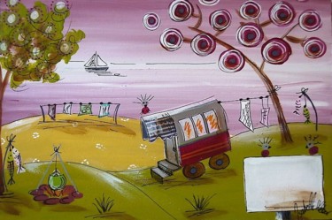 Artisanat intitulée "ma roulotte et sa m…" par Isabelle Weber, Œuvre d'art originale, Décoration de maison