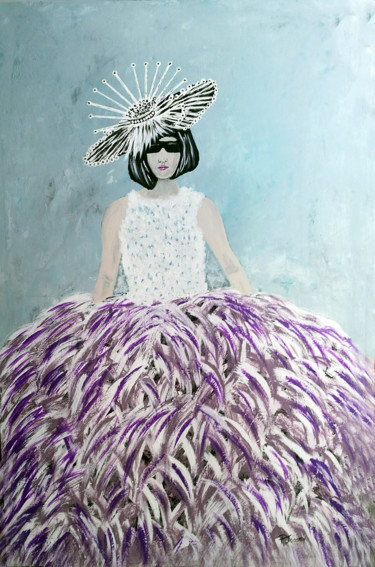 Catwalk-Lady with feathers Pintura intitulada "Catwalk-Lady with f…" por Patrick Joosten, Obras de arte originais, Acrílico Montado em Armação em madei…