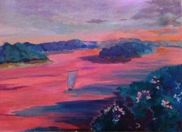 Schilderij getiteld "Aurore sur la Loire…" door Armelle De Ségogne, Origineel Kunstwerk, Olie