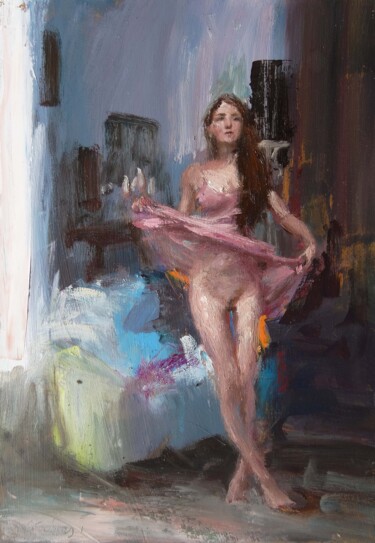 Painting titled "Un doux crépuscule" by Manuel Leonardi, Original Artwork, Oil