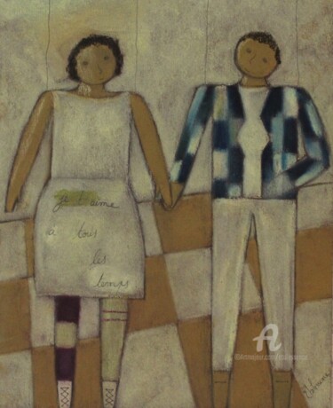 Marionnettes amoureuses je t'aime à tous les temps Peinture intitulée "Marionnettes amoure…" par Etolessence, Œuvre d'art originale, Autre