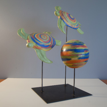 Sculpture intitulée "Vol nuptial" par L-Oranger Art, Œuvre d'art originale, Céramique